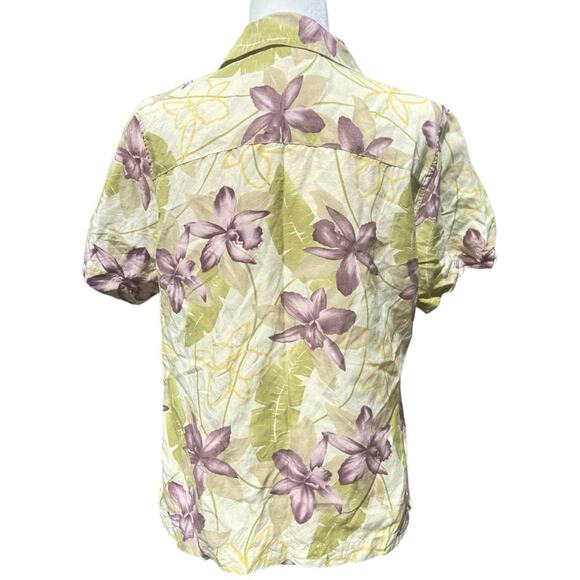 Tommy Bahama Linen Silk Blend Floral Collared Button Down Blouse Women’s Large - Picture 3 of 5